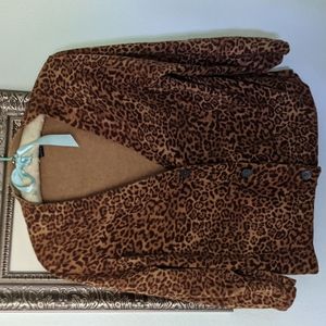 Chaps XL, animal print cotton button up sweater